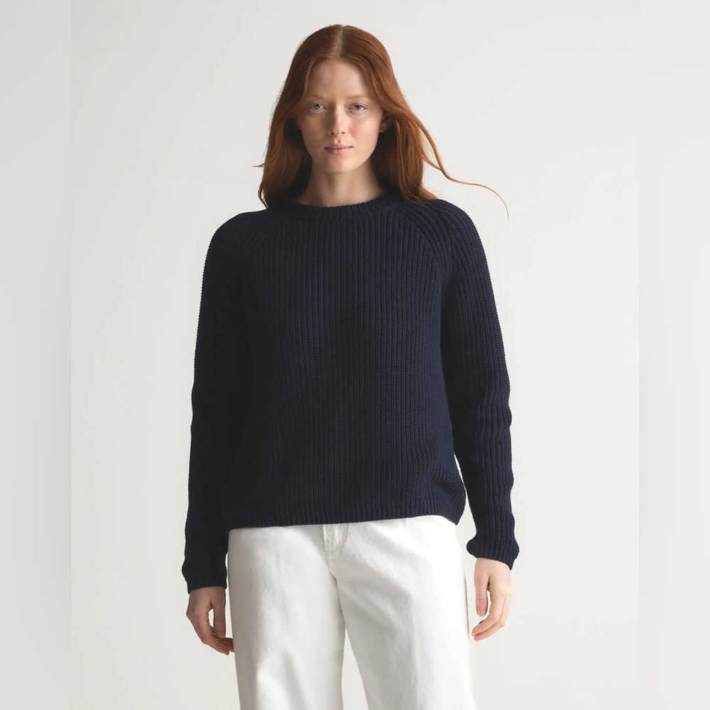 Quince Women’s 100% Organic Cotton Fisherman Crew Sweater Navy Size Large - Picture 4 of 16